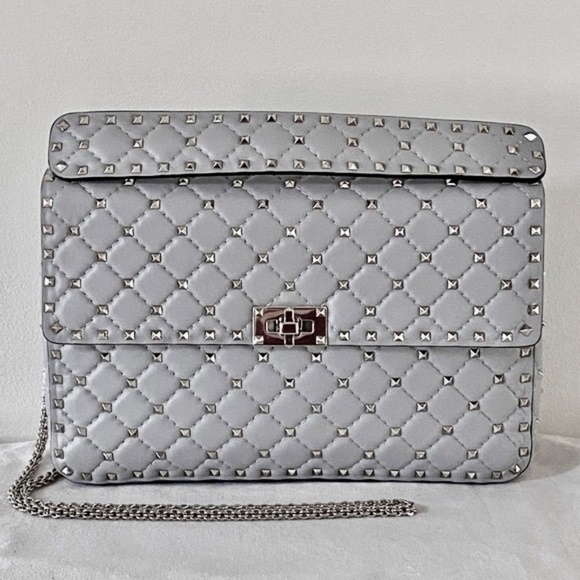 Large Light Grey / Gold Valentino Rockstud Spike Shoulder Bag New With T… - Picture 8 of 15